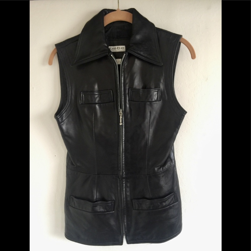 bebe Black Leather Vest